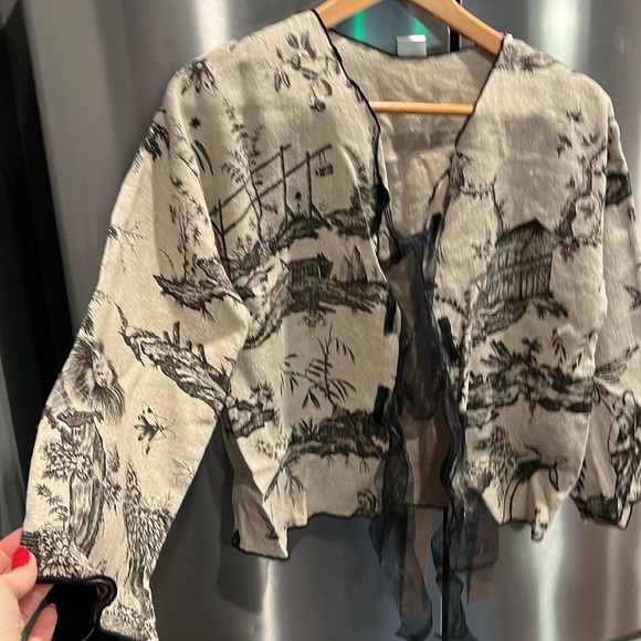 LOUIS SIMON for La Libellule TAN designer ASIAN BLAZER JACKET black ribbon ties - Picture 15 of 16